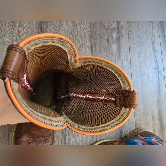Twisted X Kids Cognac Bullhide & Neon Blue Hooey Western Cowboy Boots Kids 4 - Picture 9 of 12